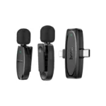 Hoco Wireless Dual Mic L15 Crystal Lavalier com conector Lightning+Type-C Preto