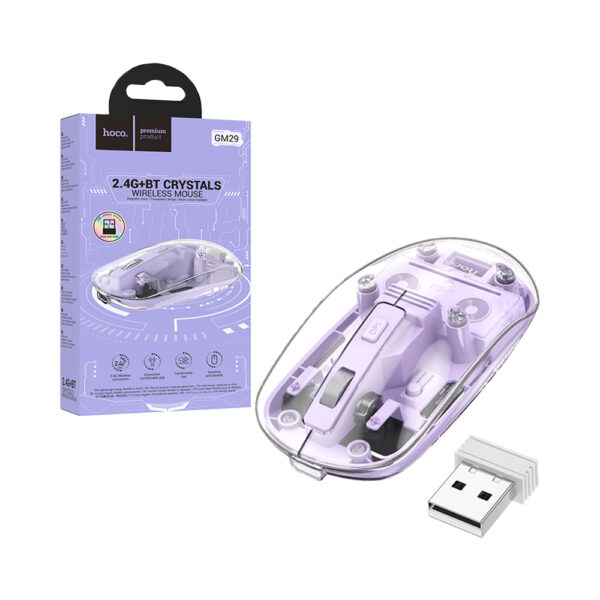 Rato Sem Fio Hoco GM29 Crystals 2,4Ghz Roxo Romântico