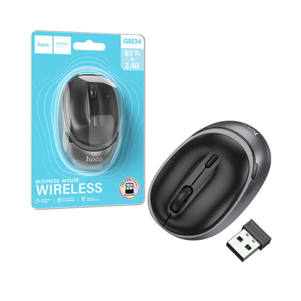 Rato Sem Fio Hoco GM34 Business Dual-Mode 2,4Ghz Cinza Metal Preto