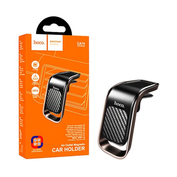 Suporte de Telefone para Carro Magnético Hoco CA74 Universe para saída de Ar Preto Metal Cinza