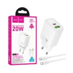 Carregador Hoco N61 Gentle 2 Portas USB+Tipo-C PD20W GAN com Cabo Tipo-C para Tipo C 1m Branco