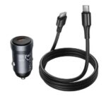 Carregador De Carro Hoco Z62A Energy Conjunto De Porta Dupla Com Micro Tipo-C para Tipo-C 1m Cinza Metálico