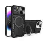 Capa Silicone Tpu+Suporte Apple Iphone 17 Pro Max Preto Com Protetor De Camera