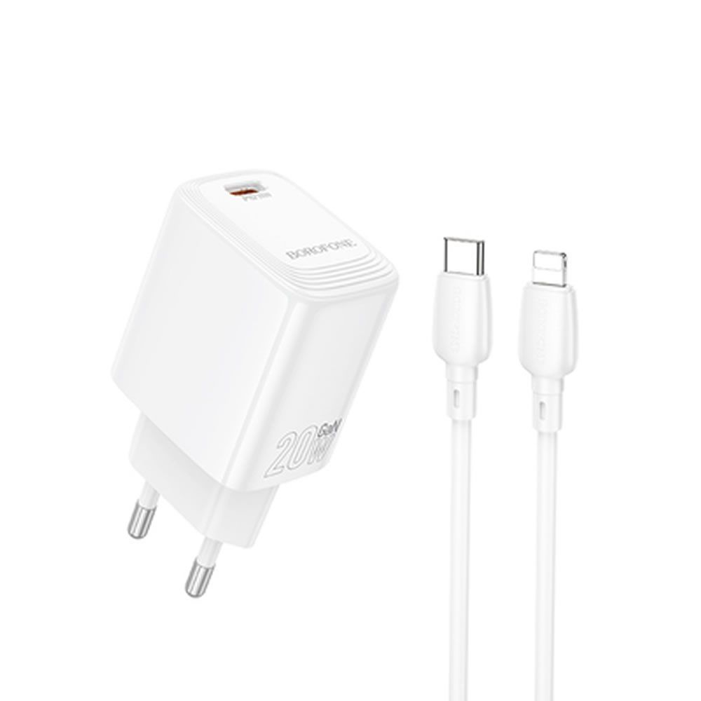 carregador-240v-borofone-bn26-branco-20w-30a-usb-c-para-lightning Carregador 240V Borofone Bn26 Branco 20W 3.0A Usb-C Para Lightning - Image 1