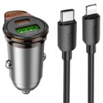 Carregador de Carro Hoco NZ16A Rigorous 2 Portas USB+Tipo-C PD43W com Cabo Tipo C para Lightning de 1m Cinza Metalizado - Image 2