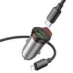 Carregador de Carro Hoco NZ16A Rigorous 2 Portas USB+Tipo-C PD43W com Cabo Tipo C para Lightning de 1m Cinza Metalizado - Image 3