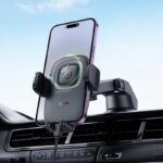 Suporte de Telefone para Carro Console Central Hoco HW32 Crown Push-Type com Carregamento sem fio 15W Cinza Metalizado Preto - Image 2