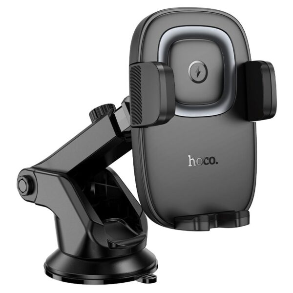 Suporte de Telefone para Carro Console Central Hoco HW32 Crown Push-Type com Carregamento sem fio 15W Cinza Metalizado Preto