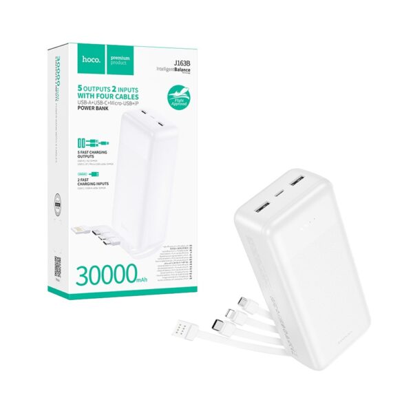 Power Bank Hoco J163B Wonderful com 2USB+Cabo Type-C+Lightning 30000mAh Branco