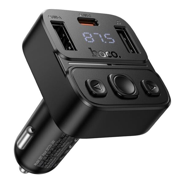 Transmissor Sem Fio Hoco BT+FM E87 Delta com 2 Portas USB+Tipo-C PD20W+QC3.0 35W Preto