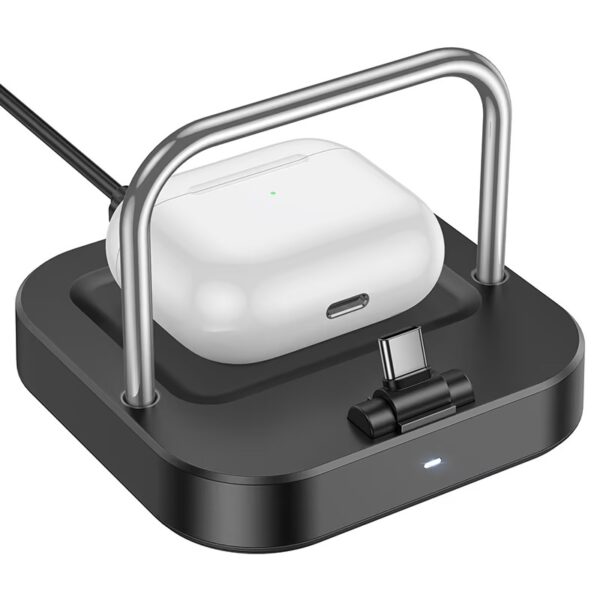 Carregador sem fio Magnético 2 em 1 Hoco CQ16B Astute para Smartphone e AirPods Tipo-C Preto